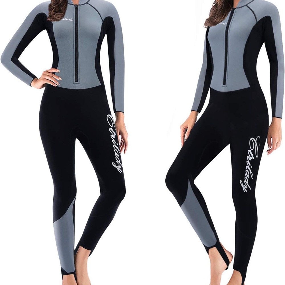 Black and Silver One Piece Wet suit with Full Coverage